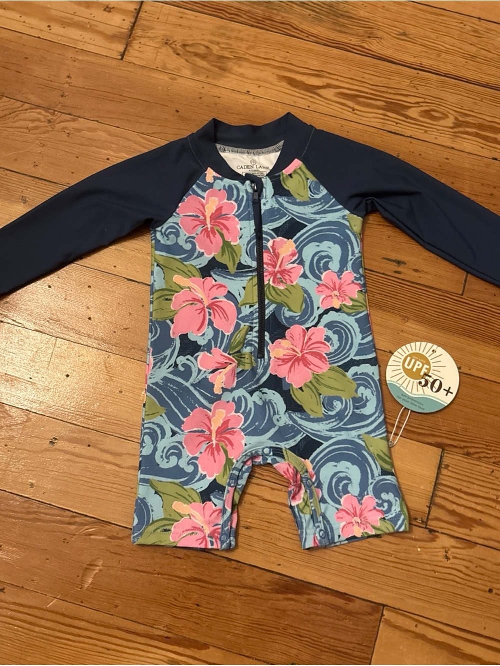 NWT Caden Lane Long Sleeve Rash Guard Floral 6-12 Month UPF 50+